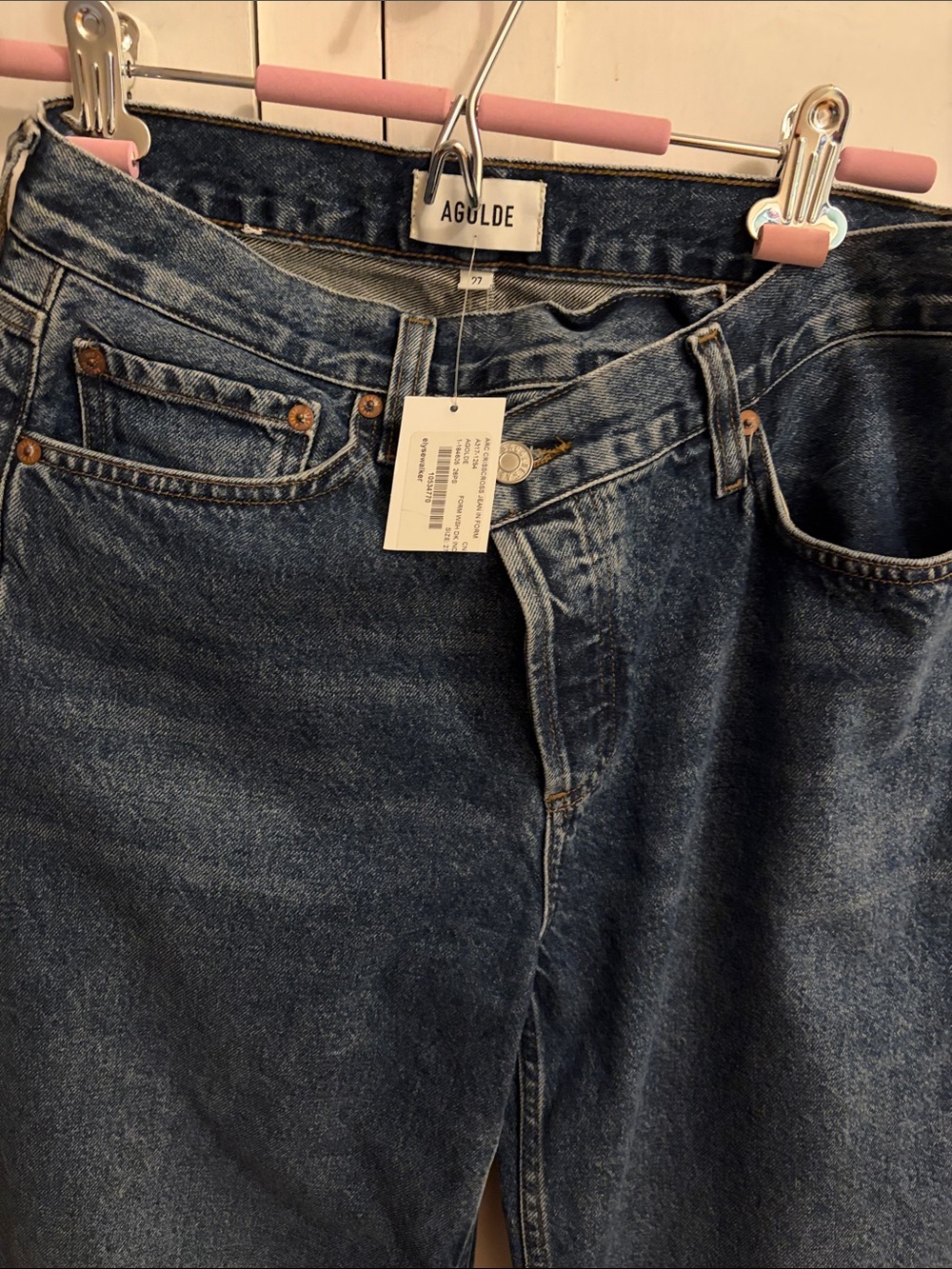 NWT AGOLDE women’s Dark Blue Denim Jeans, Arc Criss Cross in Form , size 27
